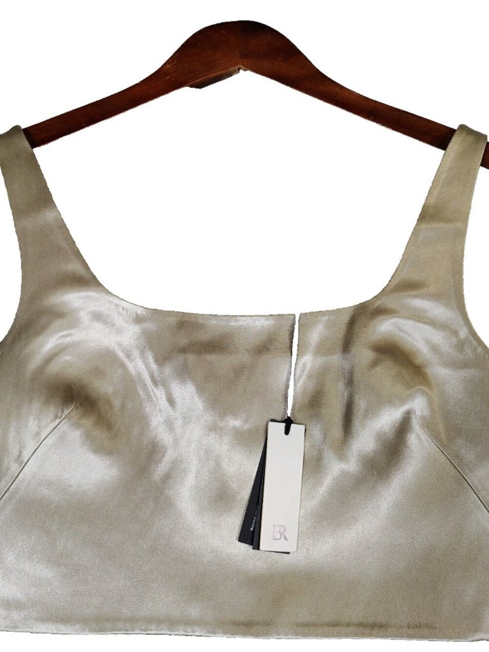 Banana Republic BR Top Womens 2 Beige Cropped Satin Square Neck Party Preppy NWT